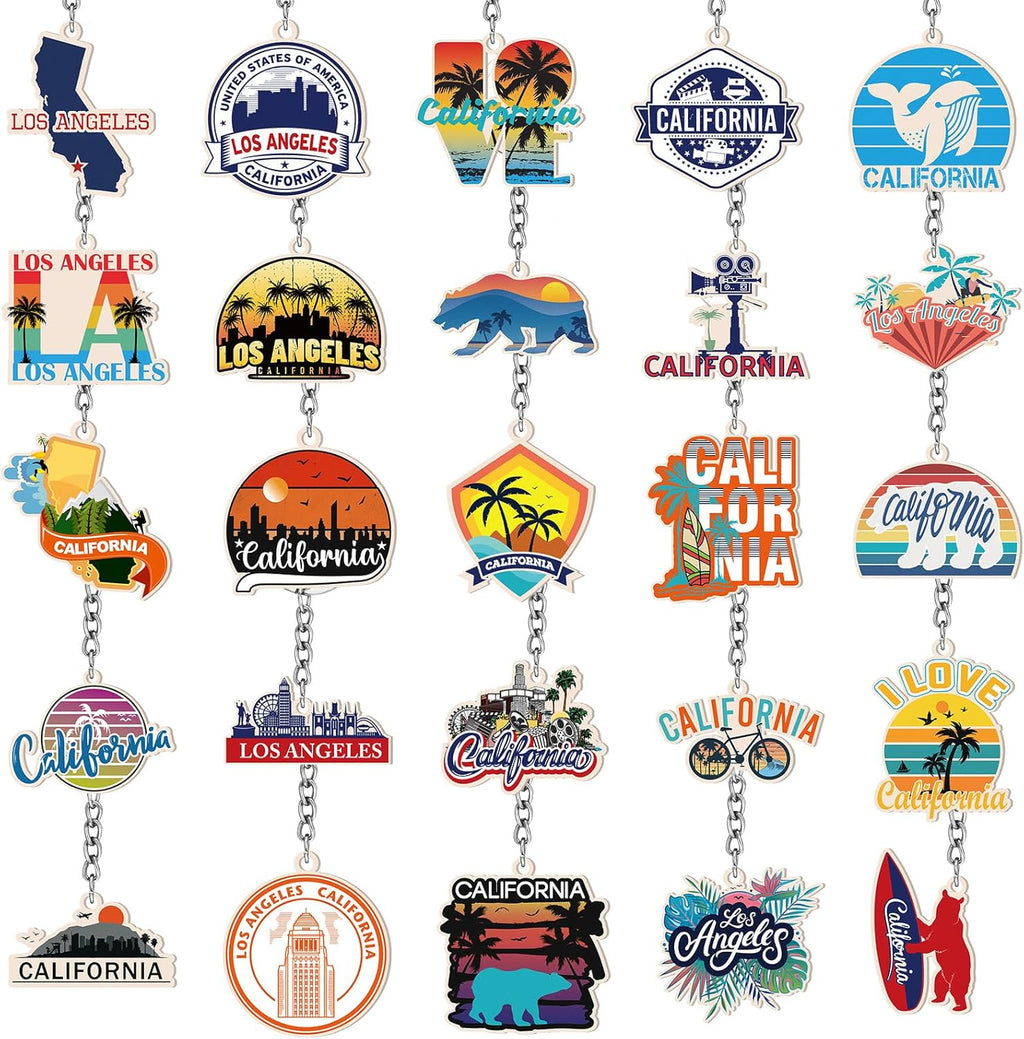 Sureio 25 Pcs usa Keychain gifts Bulk California Chicago texas Los Angeles Collectible Souvenirs Metal Keychain