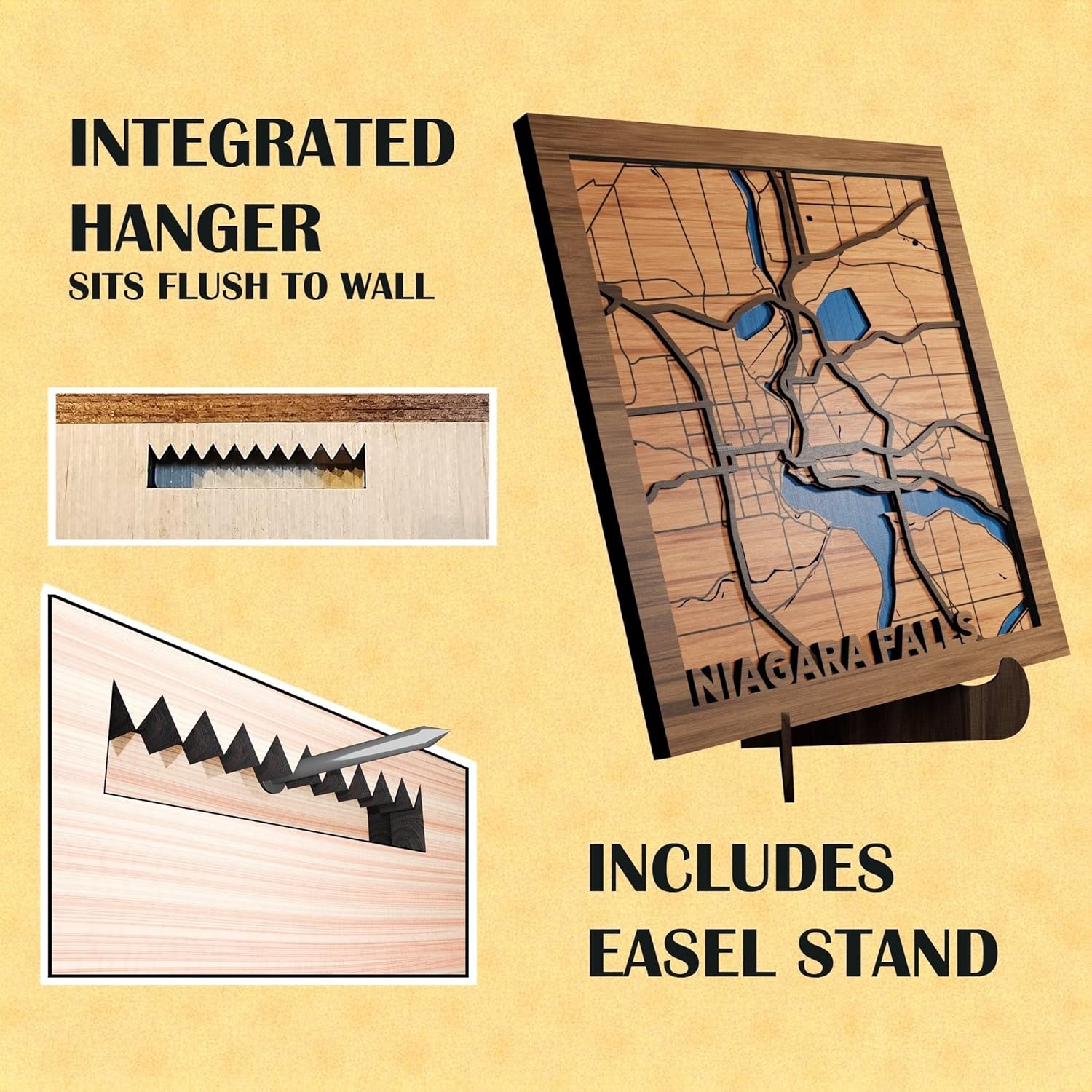 Niagara Falls, NY, Bathroom Decor, Handmade in USA - 3d Wooden Map - The Falls, New York Souvenir & Gift