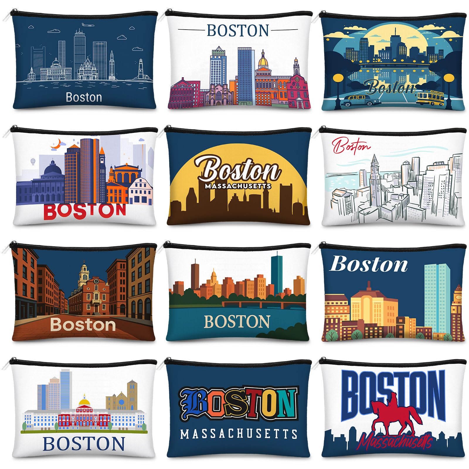 Reginary 6 Pcs City Cosmetic Bag Souvenir Gifts New York Zipper Pouch Chicago Souvenir Seattle Boston Nashville London Paris Italy Alaska Gifts Memento for Women Traveler(New York)