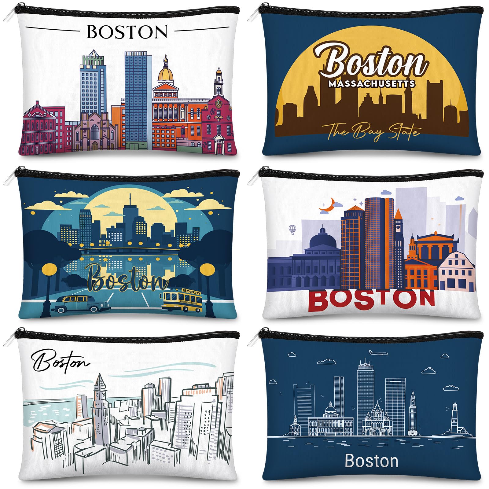 Reginary 6 Pcs City Cosmetic Bag Souvenir Gifts New York Zipper Pouch Chicago Souvenir Seattle Boston Nashville London Paris Italy Alaska Gifts Memento for Women Traveler(New York)