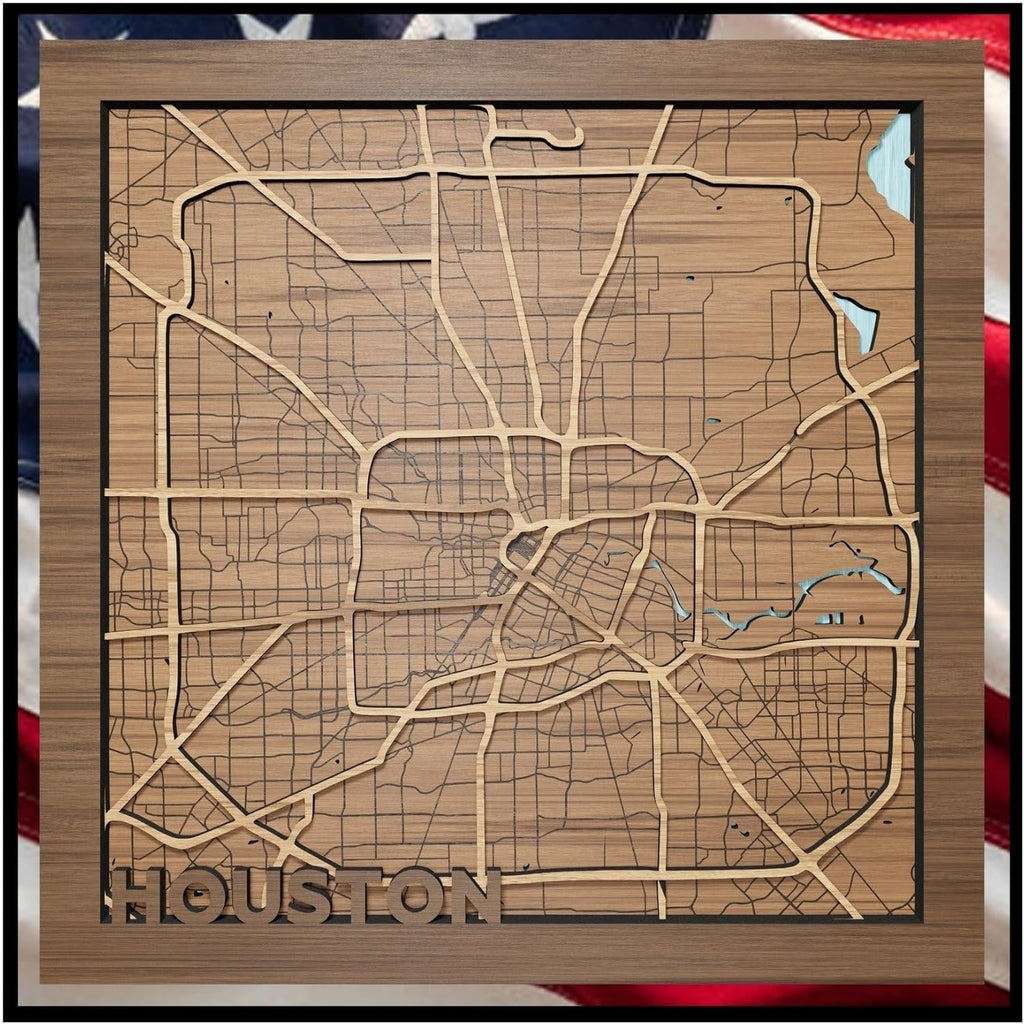 Houston, Texas, Men Gifts For Anniversary, 3d Wood Map - Handmade in the USA - H-Town, TX Gift and Souvenir
