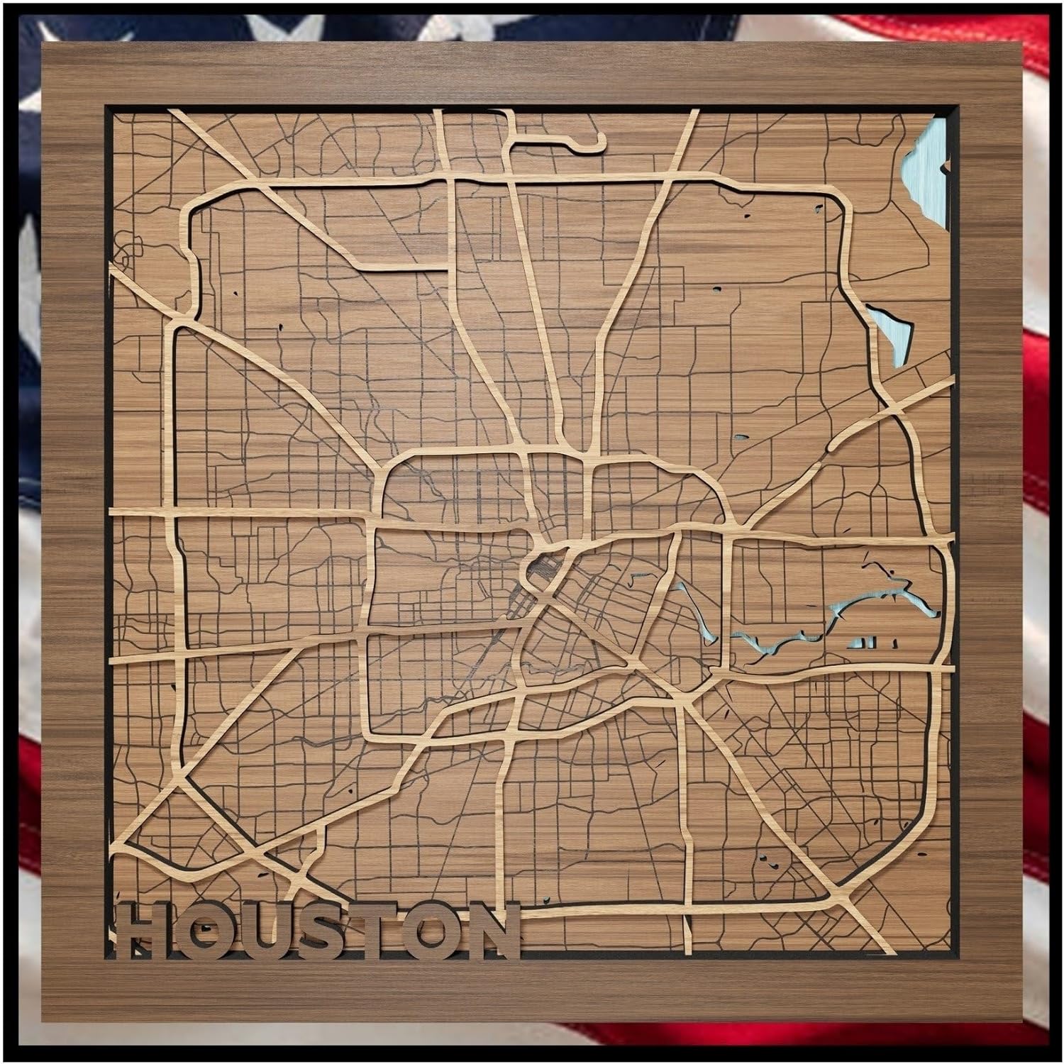 Houston, Texas, Men Gifts For Anniversary, 3d Wood Map - Handmade in the USA - H-Town, TX Gift and Souvenir