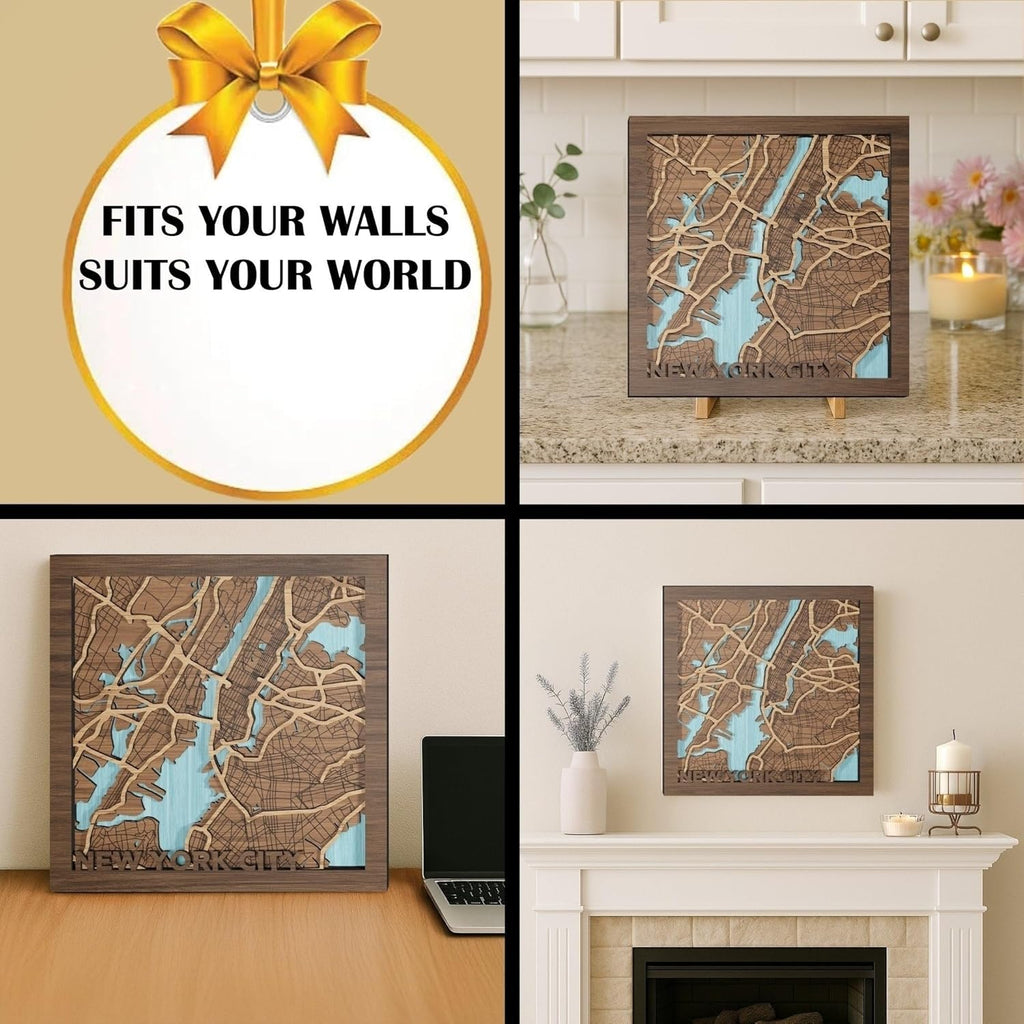 New York City, New York, Wall Art, Handmade in the USA - 3d Wooden Map - NYC, NY Gift and Souvenir