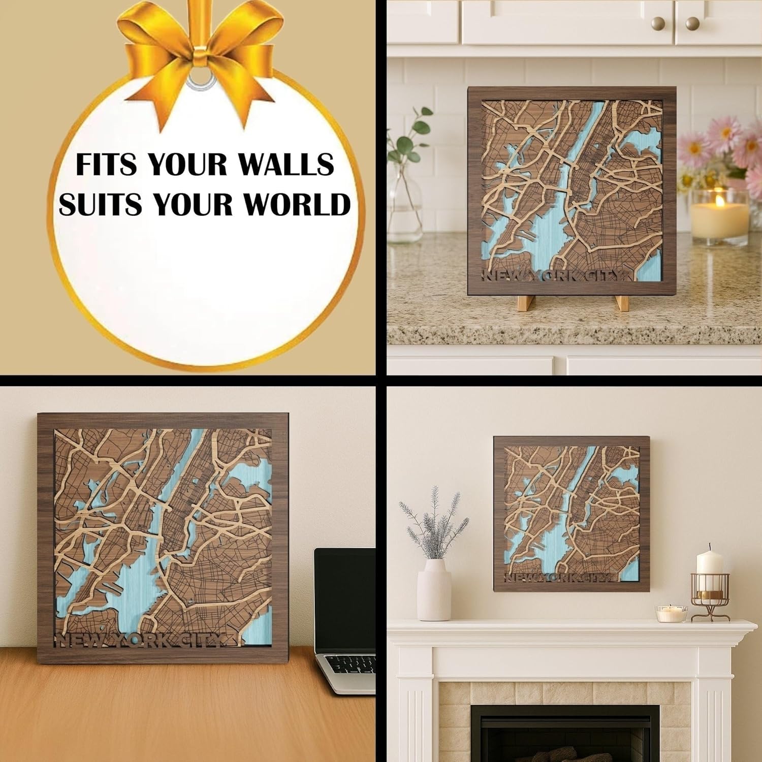 New York City, New York, Wall Art, Handmade in the USA - 3d Wooden Map - NYC, NY Gift and Souvenir