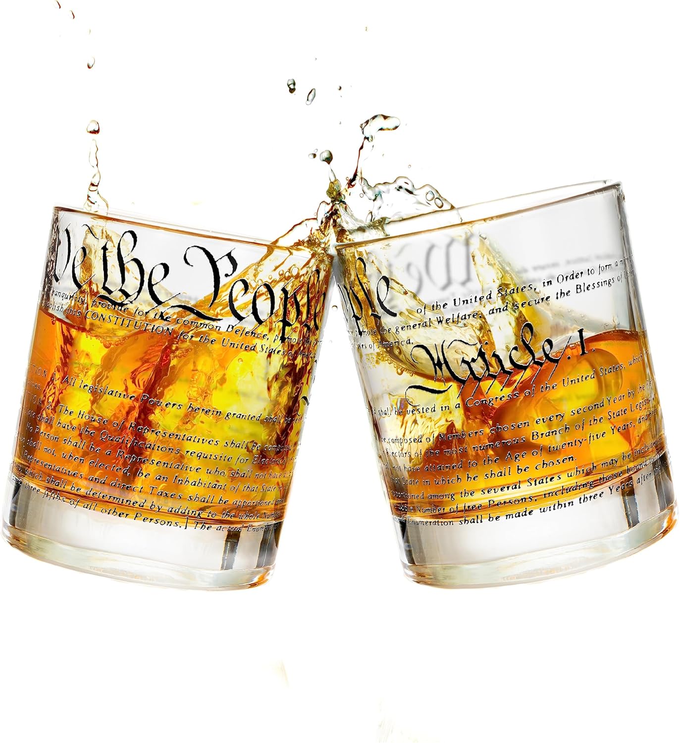 Greenline Goods Whiskey Glasses – United States Constitution We The People (Set of 2) - 10 oz Tumblers - American US Patriotic Gift Set - Old Fashioned Cocktail Glasses