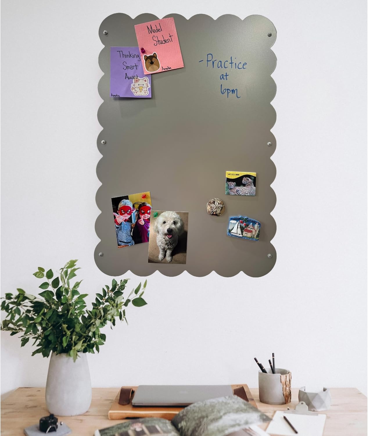 Large Scalloped Magnetic Board for Wall – 19" x 28" | Metallic Silver | Decorative Metal Magnet Board for Souvenir Magnets | Magnetic Bulletin Board for Wall Display | Made in USA