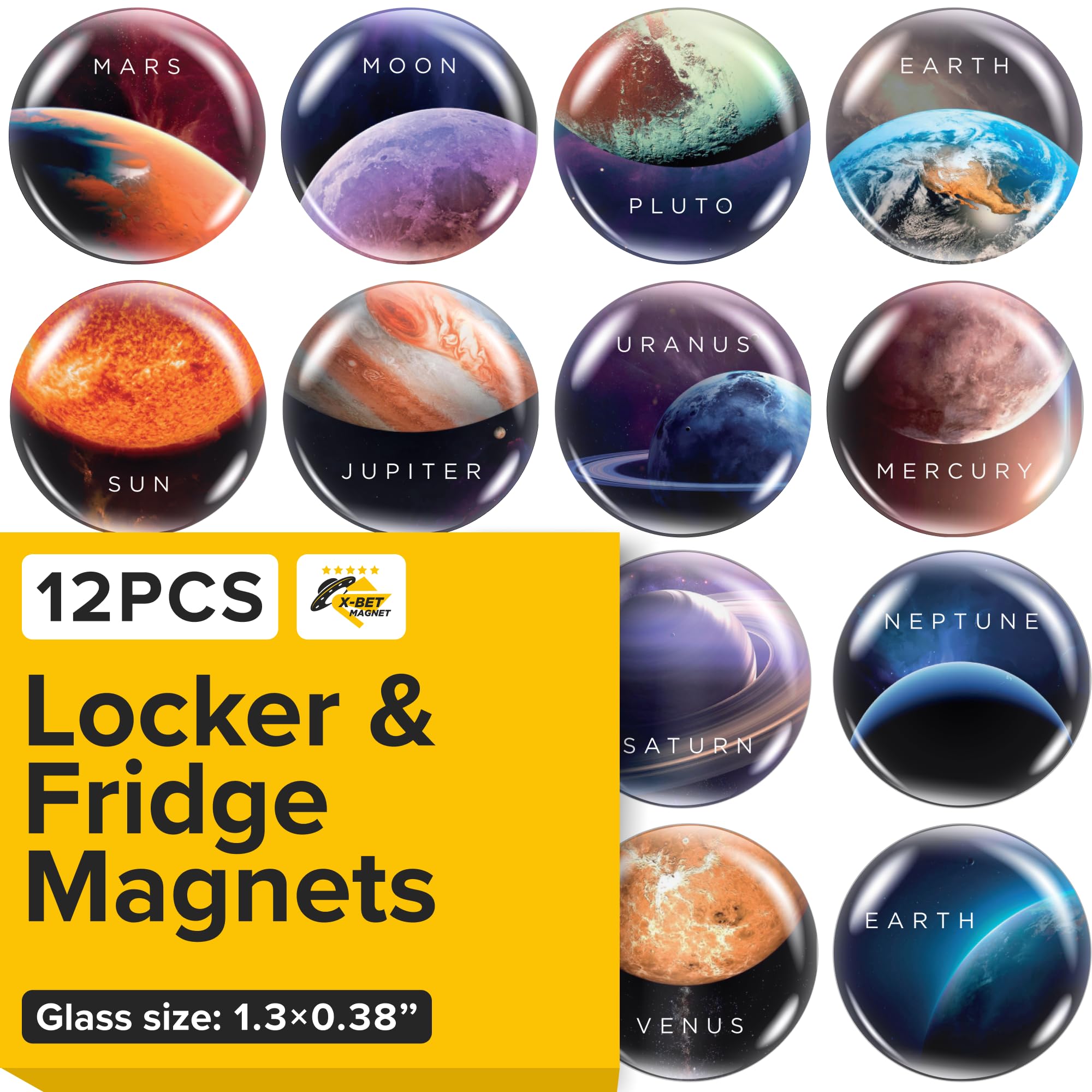 Super Cute Fridge & Locker Magnets - 12 Glass Magnets with Vibrant Colors - Strong Hold for Photos, Notes, Recipes - Aesthetic Refrigerator Decoration - Perfect for School & College Locker