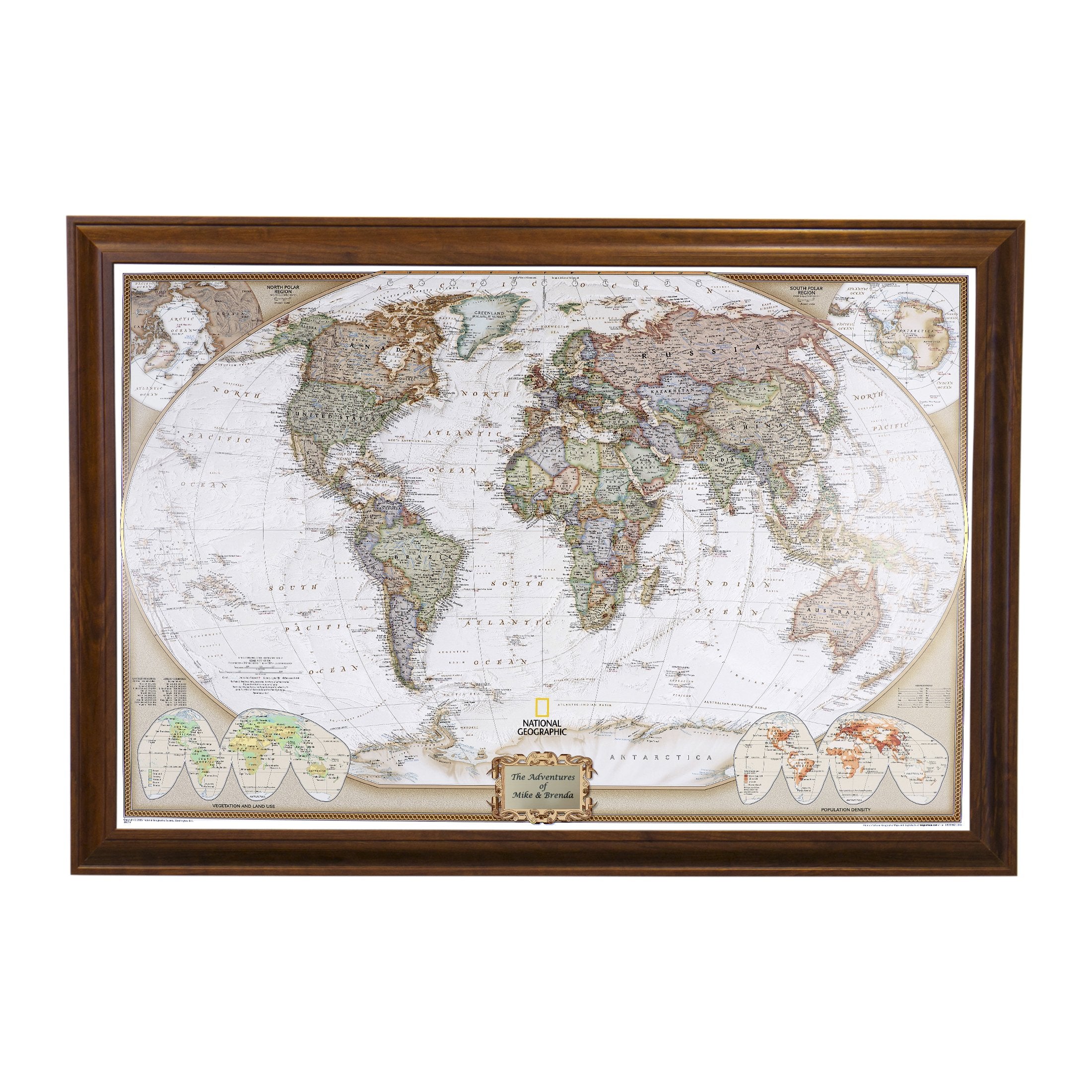 Push Pin Travel Maps Customizable Wall Art - Executive World - Solid Wood Brown - Framed Pin Map, Includes 150 Pins - Handcrafted in USA - 27.5" x 39.5"