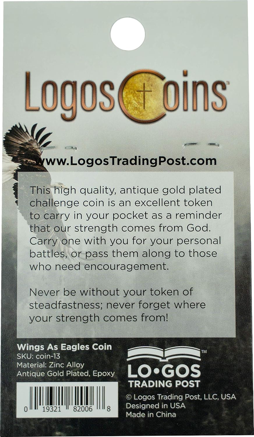 Mount Up with Wings as Eagles, Bulk Pack of 10 Christian Coin Tokens, Collectible Religious American Flag Military Challenge Coin Souvenir, Antique Gold-Color Plated Bald Eagle Gift, Isaiah 40:33