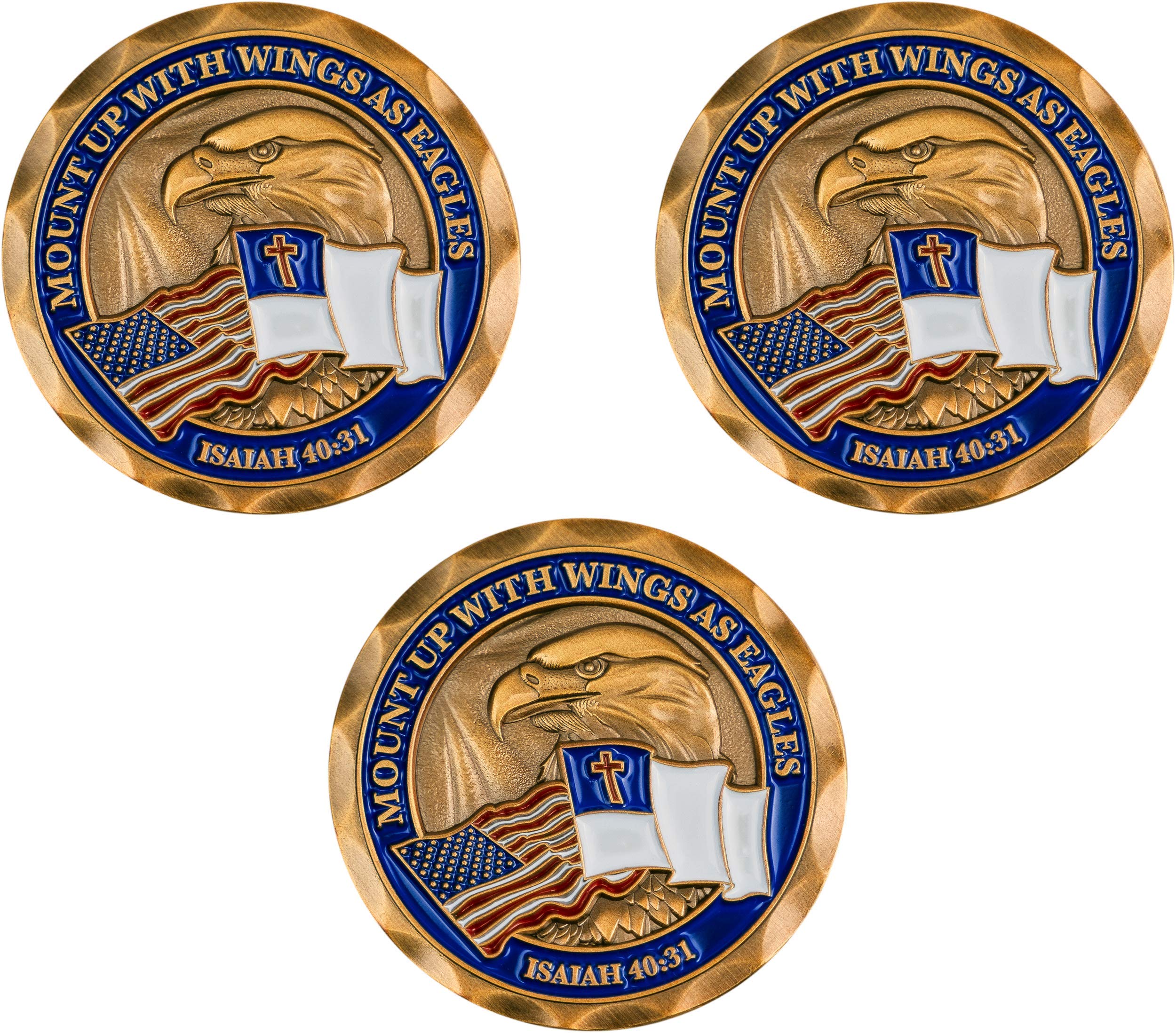 Mount Up with Wings as Eagles, Bulk Pack of 10 Christian Coin Tokens, Collectible Religious American Flag Military Challenge Coin Souvenir, Antique Gold-Color Plated Bald Eagle Gift, Isaiah 40:33