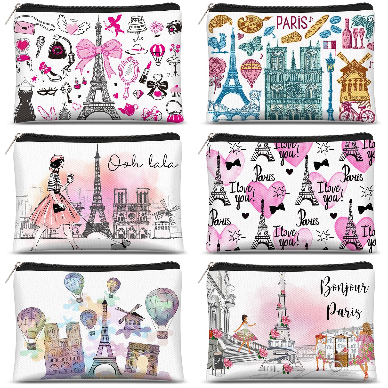 Reginary 6 Pcs City Cosmetic Bag Souvenir Gifts New York Zipper Pouch Chicago Souvenir Seattle Boston Nashville London Paris Italy Alaska Gifts Memento for Women Traveler(New York)