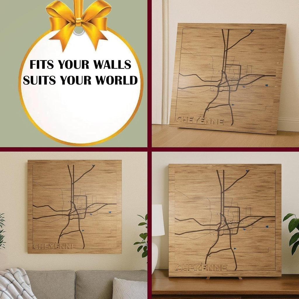 Cheyenne, WY, Bedroom Decor, 3d Wooden Map - Hand crafted in USA - Wyoming Gift & Souvenir