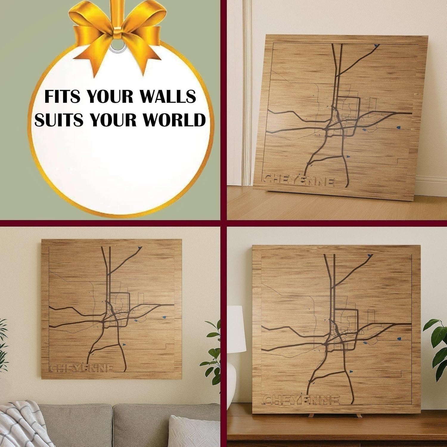Cheyenne, WY, Bedroom Decor, 3d Wooden Map - Hand crafted in USA - Wyoming Gift & Souvenir