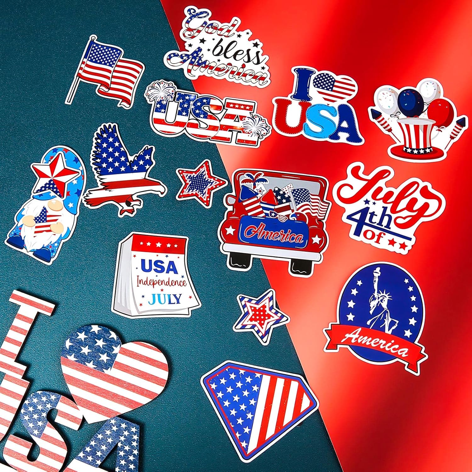16 Pcs Magnets for Classroom Patriotic Refrigerator Magnets for Locker Office Home Car Decor Magnetic America Flag Gnomes Stickers Memorial Day Decorations Fridge USA Decorative
