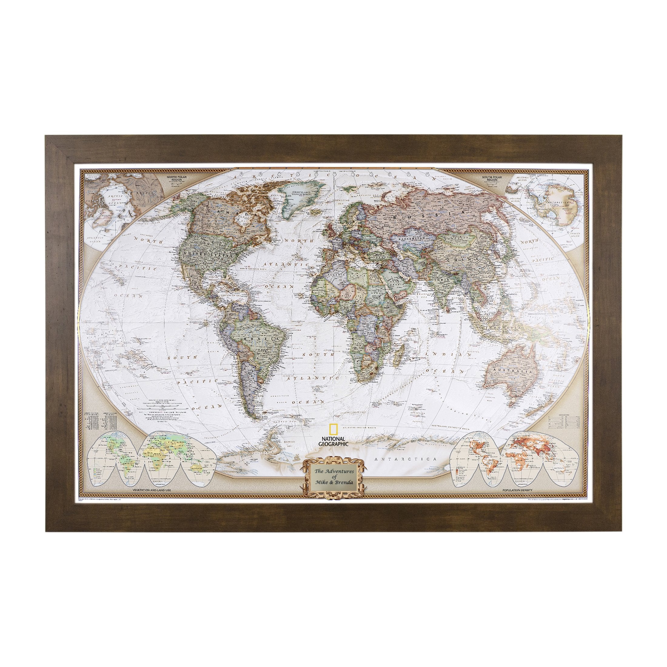 Push Pin Travel Maps Customizable Wall Art - Executive World - Solid Wood Brown - Framed Pin Map, Includes 150 Pins - Handcrafted in USA - 27.5" x 39.5"