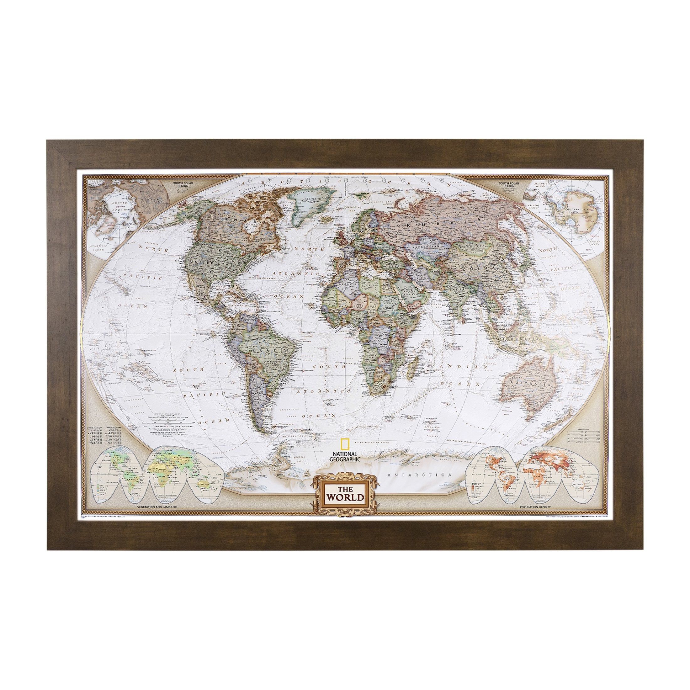 Push Pin Travel Maps Customizable Wall Art - Executive World - Solid Wood Brown - Framed Pin Map, Includes 150 Pins - Handcrafted in USA - 27.5" x 39.5"