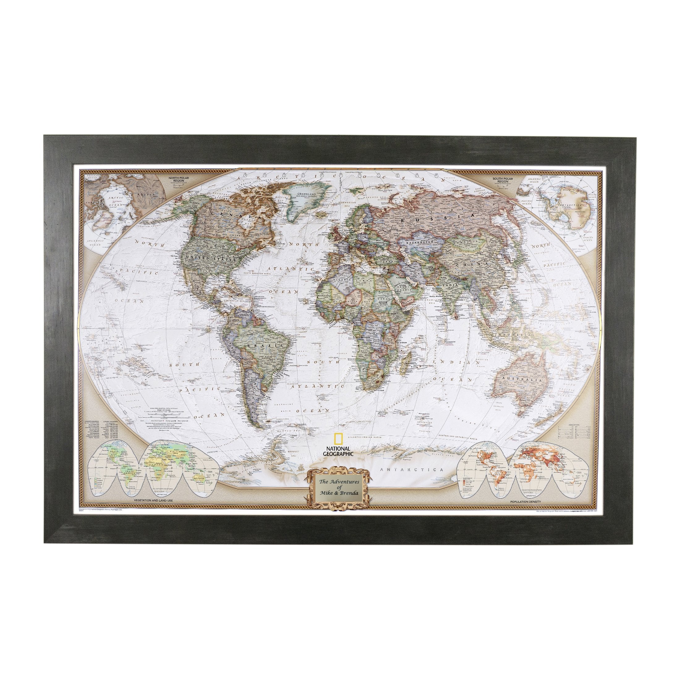 Push Pin Travel Maps Customizable Wall Art - Executive World - Solid Wood Brown - Framed Pin Map, Includes 150 Pins - Handcrafted in USA - 27.5" x 39.5"