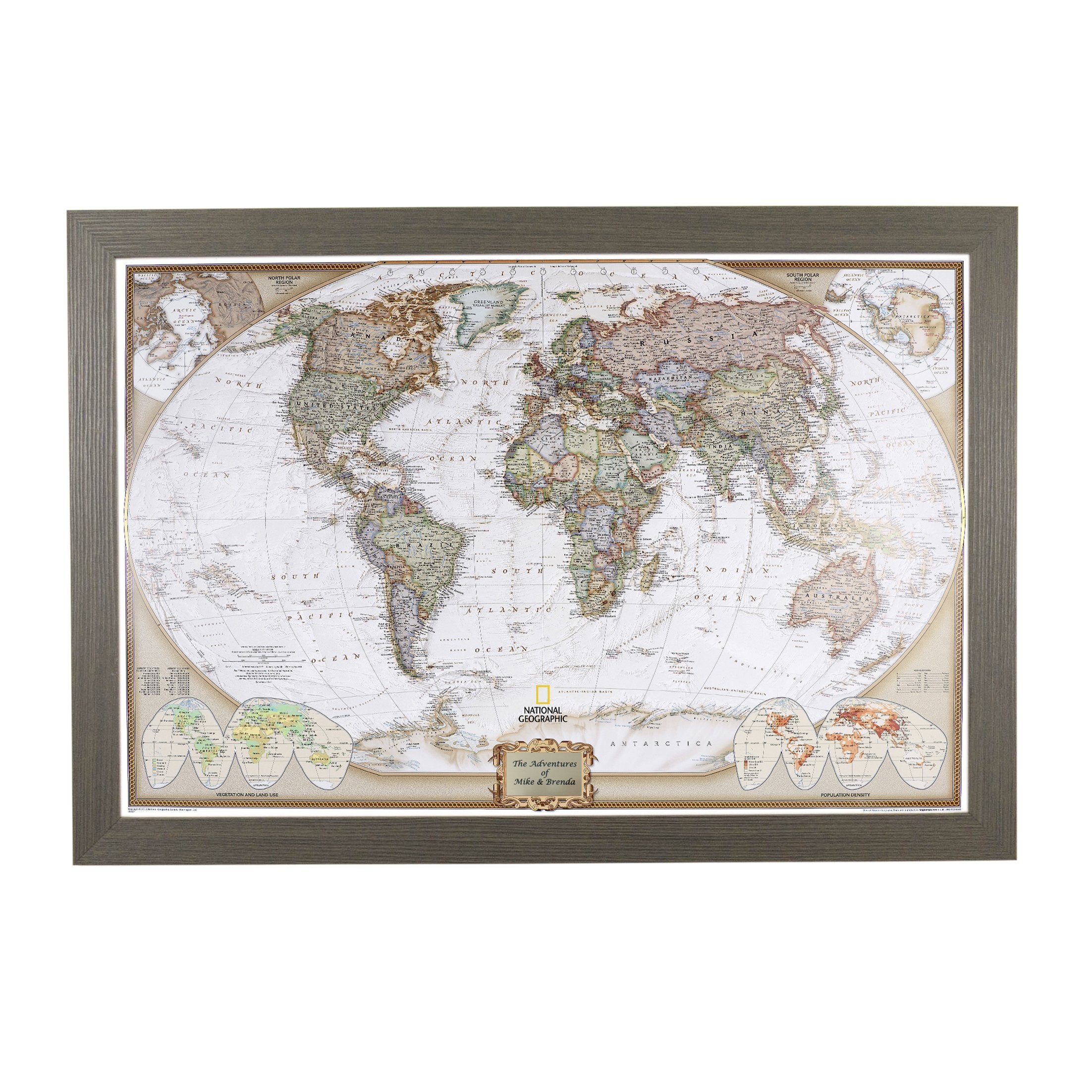 Push Pin Travel Maps Customizable Wall Art - Executive World - Solid Wood Brown - Framed Pin Map, Includes 150 Pins - Handcrafted in USA - 27.5" x 39.5"