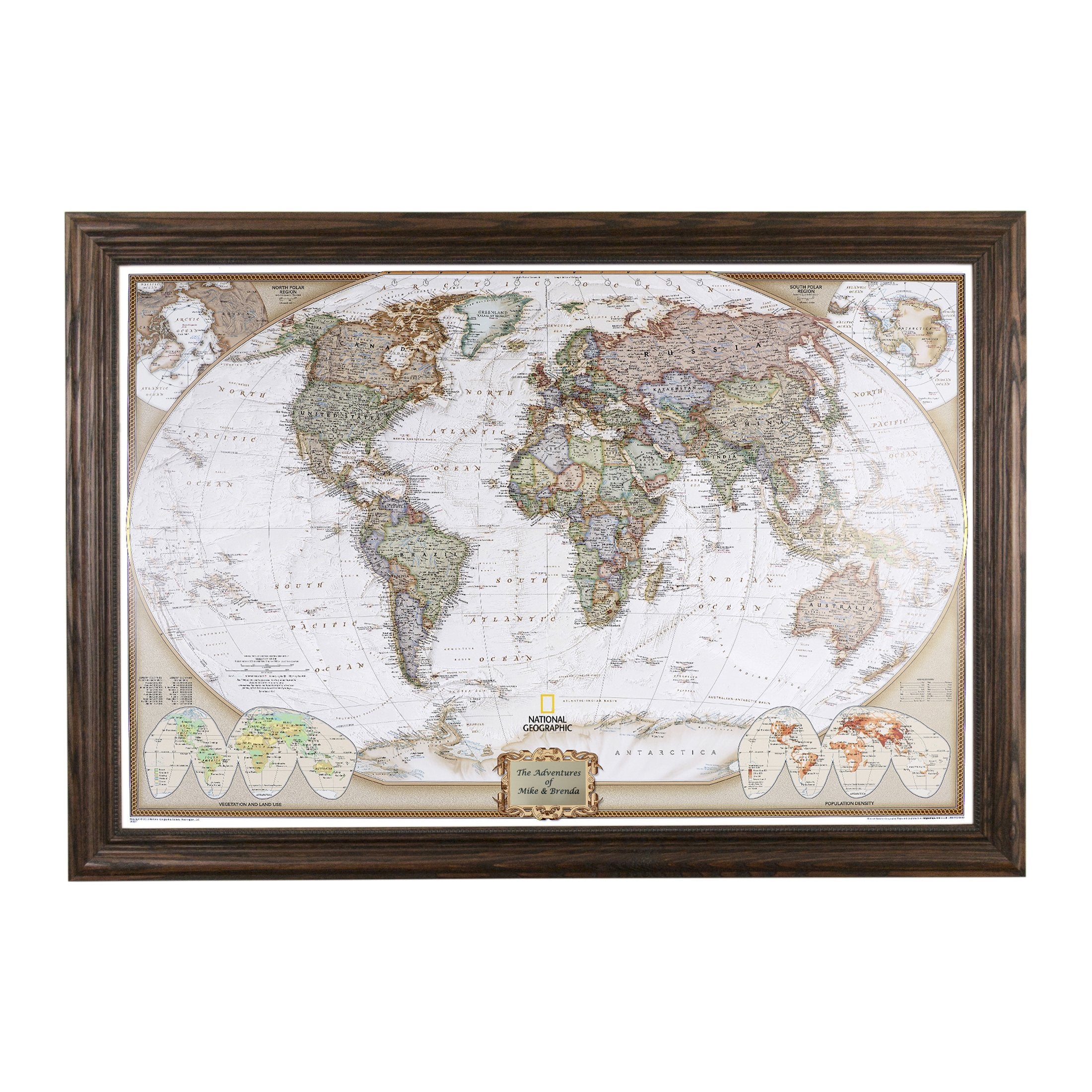 Push Pin Travel Maps Customizable Wall Art - Executive World - Solid Wood Brown - Framed Pin Map, Includes 150 Pins - Handcrafted in USA - 27.5" x 39.5"