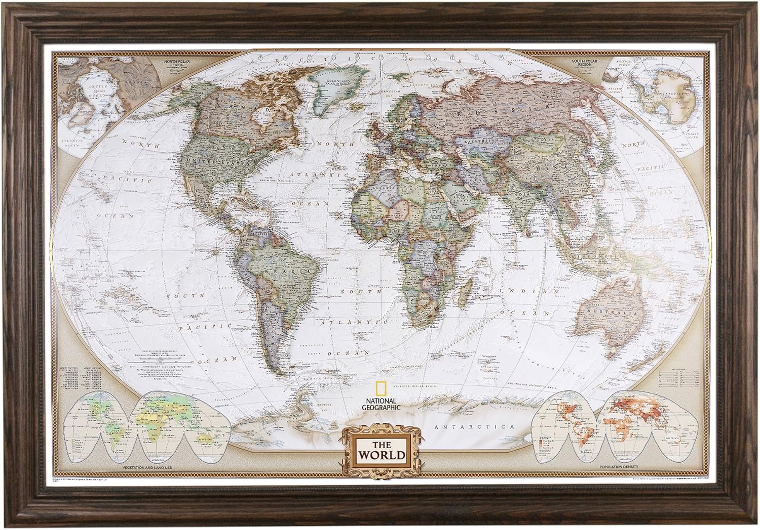 Push Pin Travel Maps Customizable Wall Art - Executive World - Solid Wood Brown - Framed Pin Map, Includes 150 Pins - Handcrafted in USA - 27.5" x 39.5"