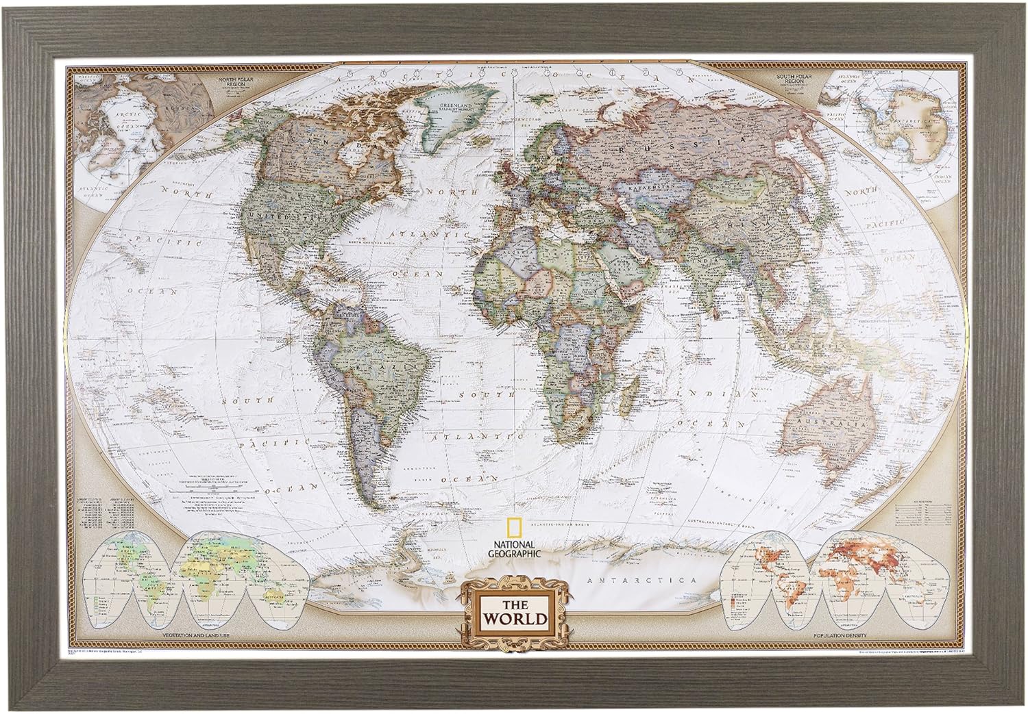 Push Pin Travel Maps Customizable Wall Art - Executive World - Barnwood Gray - Framed Pin Map, Includes 150 Pins - Handcrafted in USA - 27.5" x 39.5"
