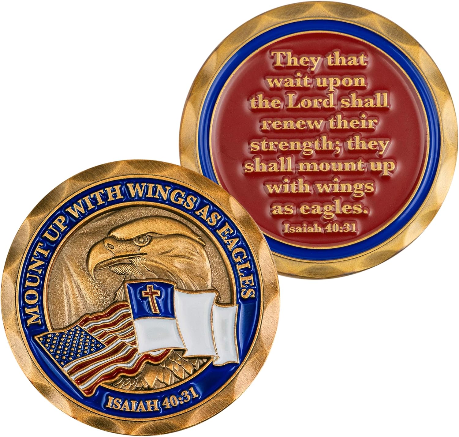 Mount Up with Wings as Eagles, Bulk Pack of 10 Christian Coin Tokens, Collectible Religious American Flag Military Challenge Coin Souvenir, Antique Gold-Color Plated Bald Eagle Gift, Isaiah 40:33