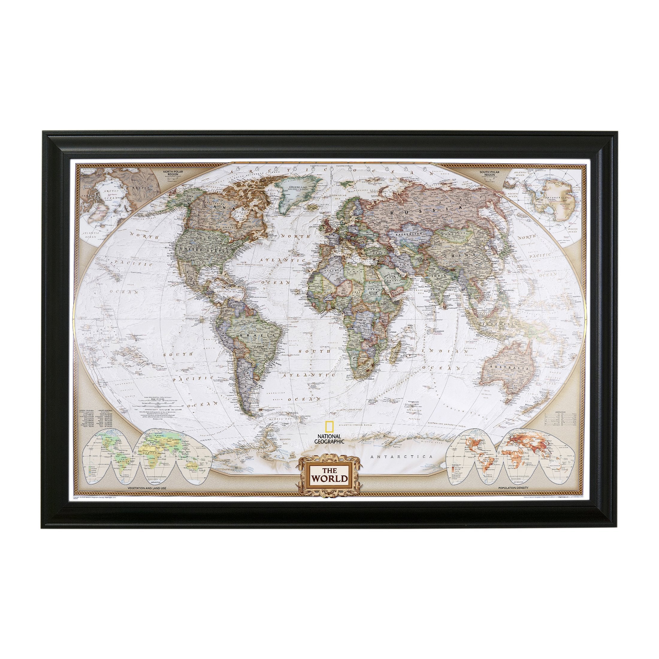 Push Pin Travel Maps Customizable Wall Art - Executive World - Solid Wood Brown - Framed Pin Map, Includes 150 Pins - Handcrafted in USA - 27.5" x 39.5"